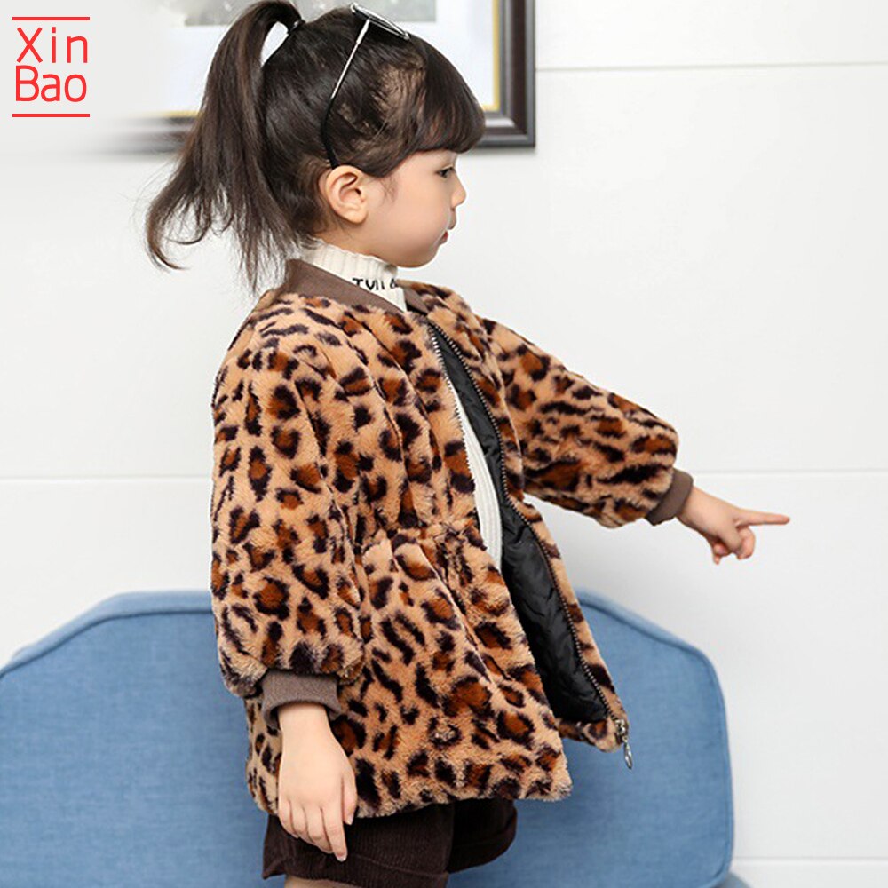 XINBAO Leopard kids faux fur jassen Baby meisje winterjas Mode Dikke kinderen Warm peuter Jassen bovenkleding