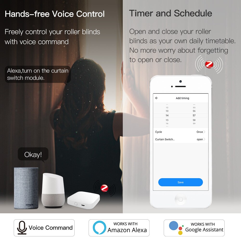 Módulo de interruptor de cortina inteligente Moes ZigBee RF433, para persiana enrollable motorizada, Motor 2MQTT, Tuya, APP inteligente Alexa y Google Home