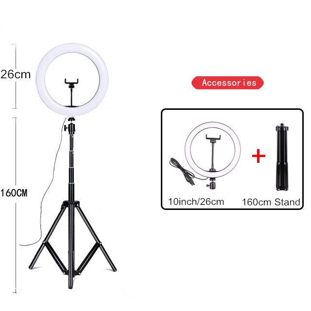 10 pollici 26 centimetri USB LED Anello di Luce Flash Fotografia Lampada Con 1.6m Treppiede, illuminazione dimmerabile Illuminazione Anulare per il Video/Fotografia: Style 2