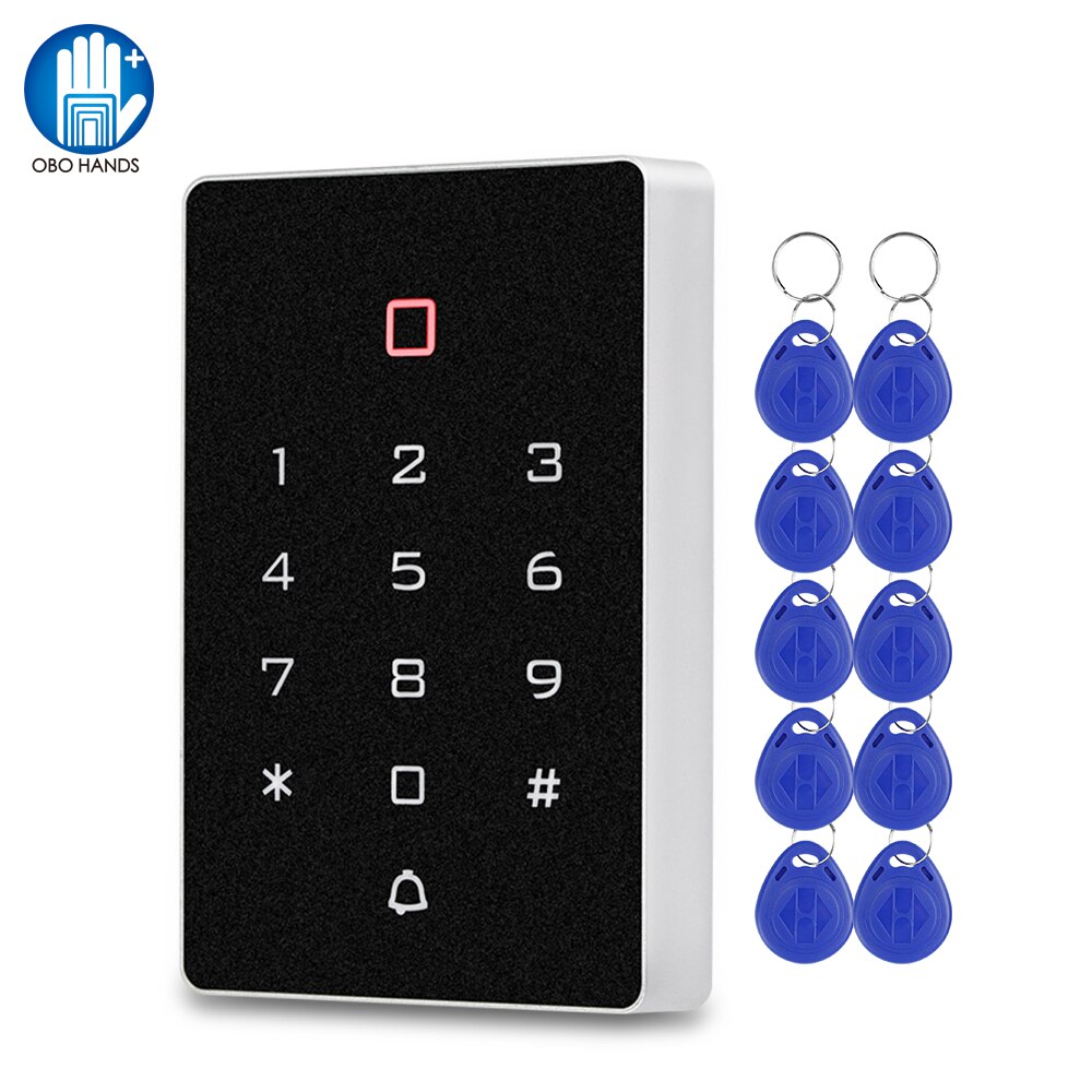 125KHz RFID Keyboard Access Control Keypad Card Reader Door Opener 10pcs EM4100 RFID Keyfobs for Door Access Control System