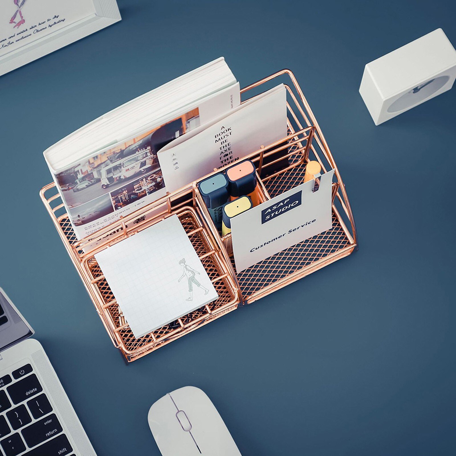 Schreibtisch Lager Kasten Rose Gold Gittergewebe Metall Büro Liefert Zubehör mit Schublade für Heimat Sekretariat machen-hoch Organizer органайзер