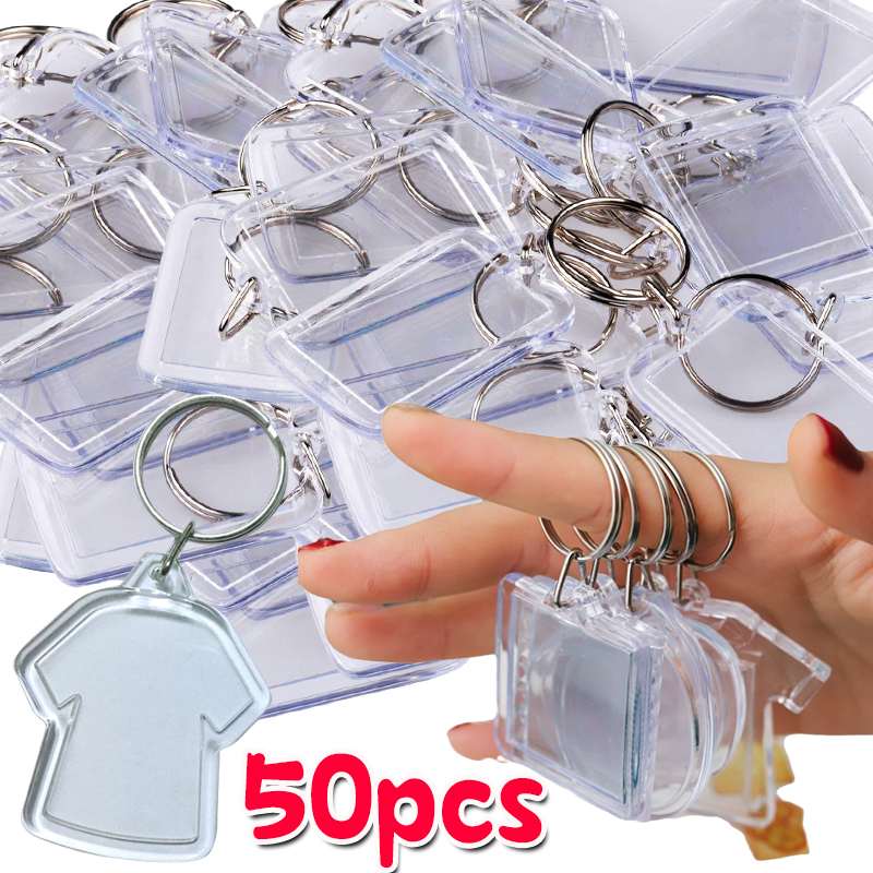5/50 stuks transparante rechthoek blanco helder acryl inzetstuk foto fotolijst sleutelhanger sleutelhanger DIY splitring sleutelhanger
