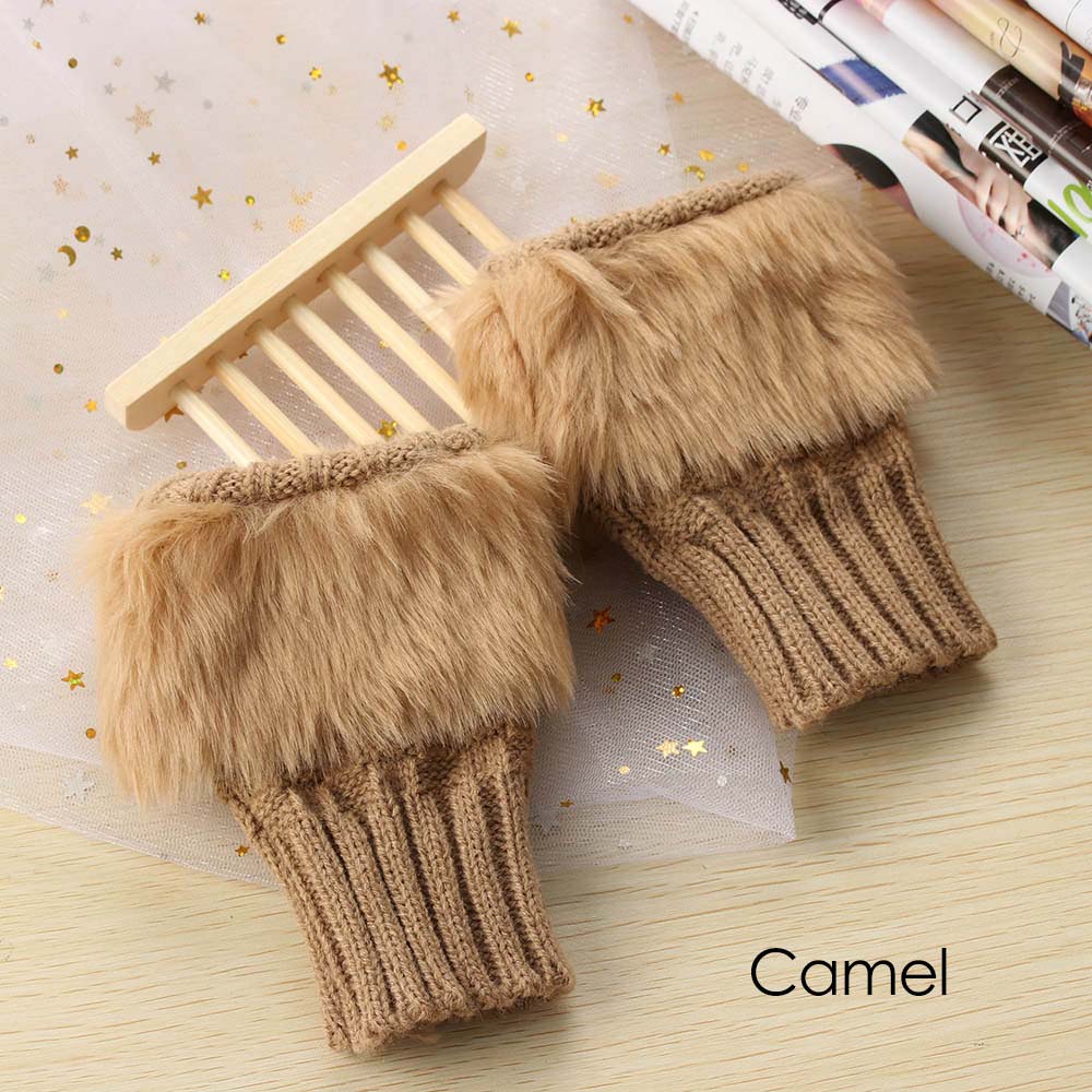 1 paar Wolle Mischung Faux Kaninchen Pelz Frauen Finger Handschuhe Gestrickte Häkeln Winter Dicke Handschuhe Warme Handschuhe Weibliche: Kamel