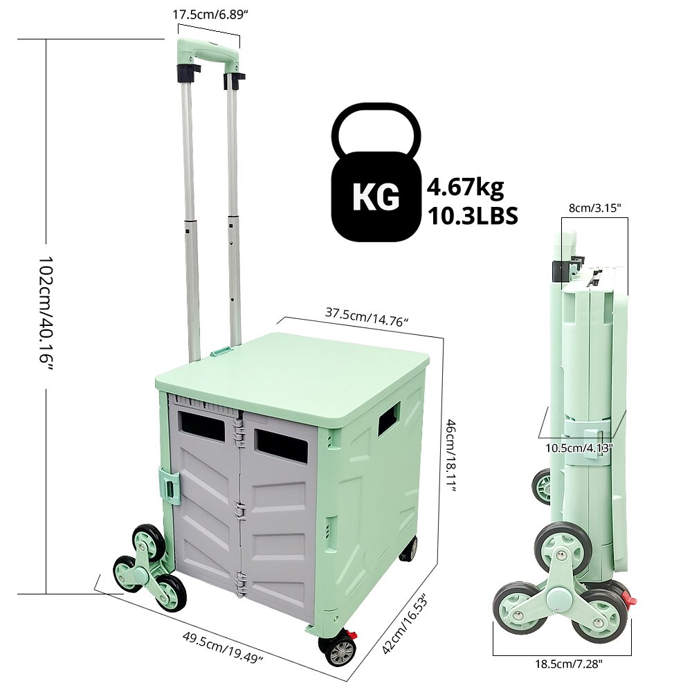 4-Wheel Folding Shopping Cart Wheeled Rolling Crate Multifunctional Handcart Folding Trolley With Telescopic Handle And Lid