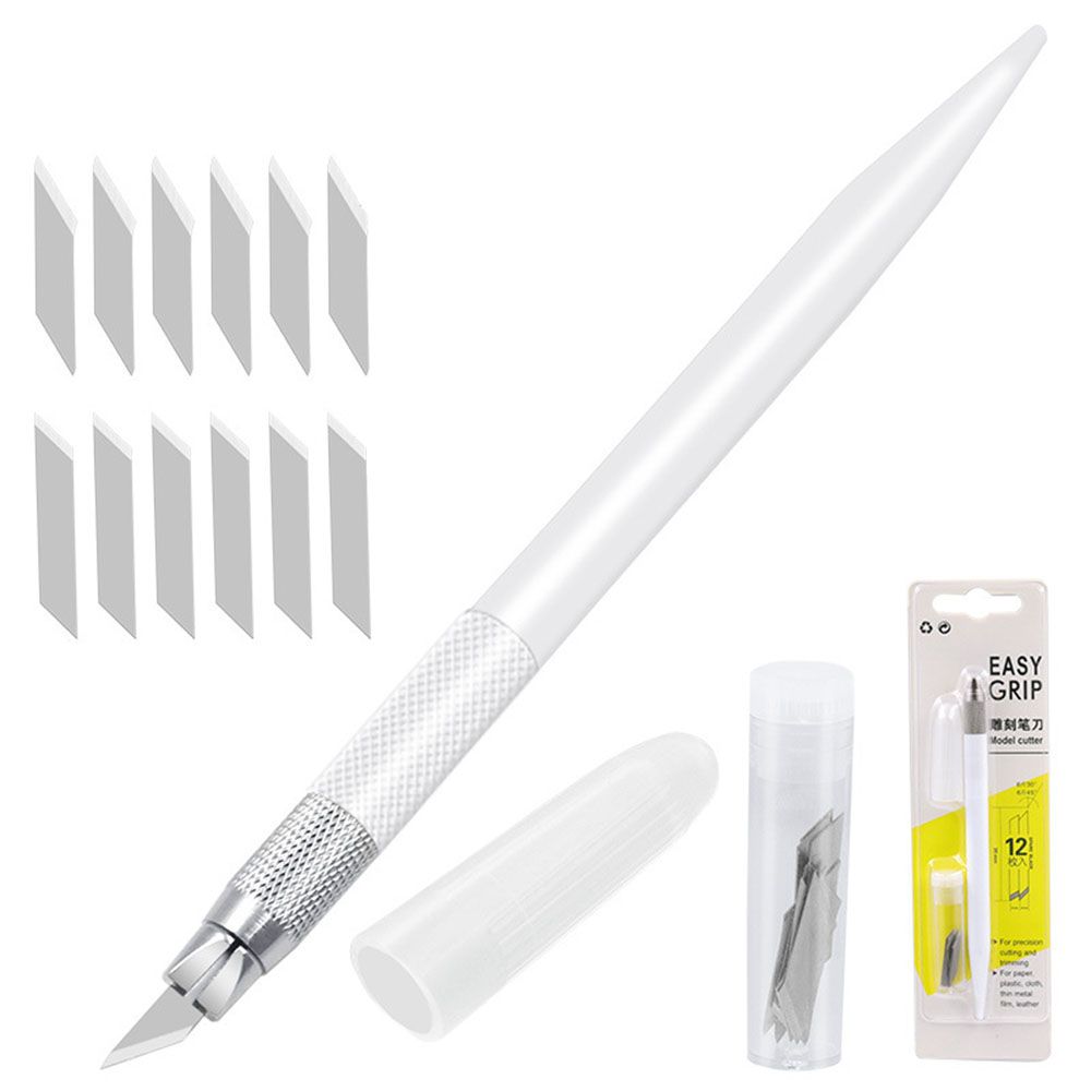 Blade Metal Handle Scalpel Knife Wood Paper Cutter Craft Pen Engraving Cutting Supplies DIY Stationery Utility Knife: white