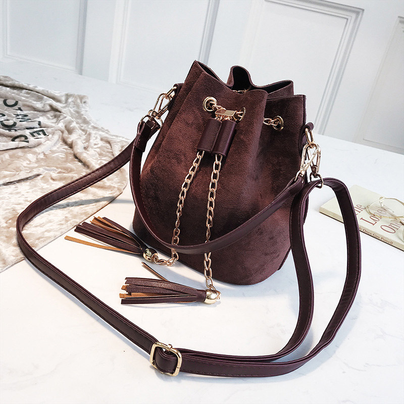 Retro nubuck dames leren handtassen crossbody bucket bags voor dames grote capaciteit vintage schoudertas torebki damskie: Koffie 02