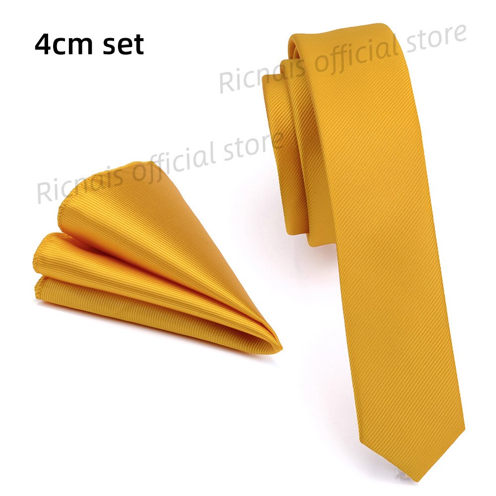 Ricnais-Corbata ajustada de 4cm para hombre, conjunto de pañuelo de Color liso rojo y amarillo, para y boda