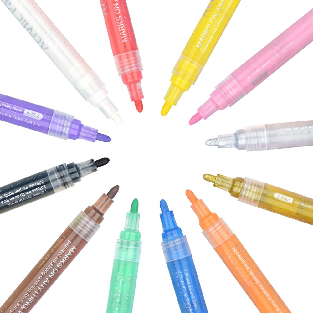 12 farver tegning maleri kunst pen gør-det-selv permanent maling tusch pen vand blyant sæt til keramisk sten glas kontor kunstartikler