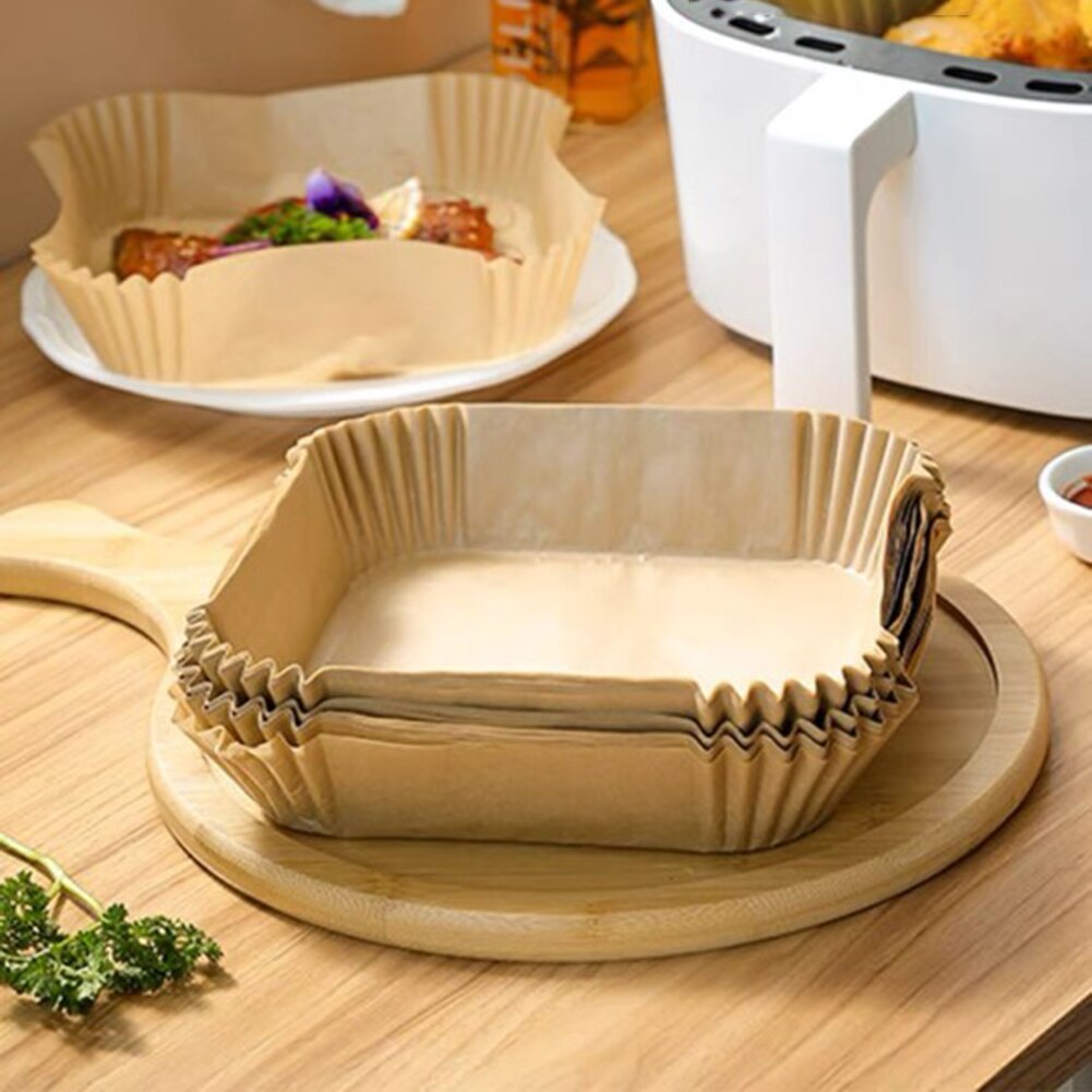 Air Fryer Parchment Paper Liners Non-Stick 50pcs 16cm Disposable Wood Pulp Steamer Baking Cheesecake Paper Air Fryer Accessories