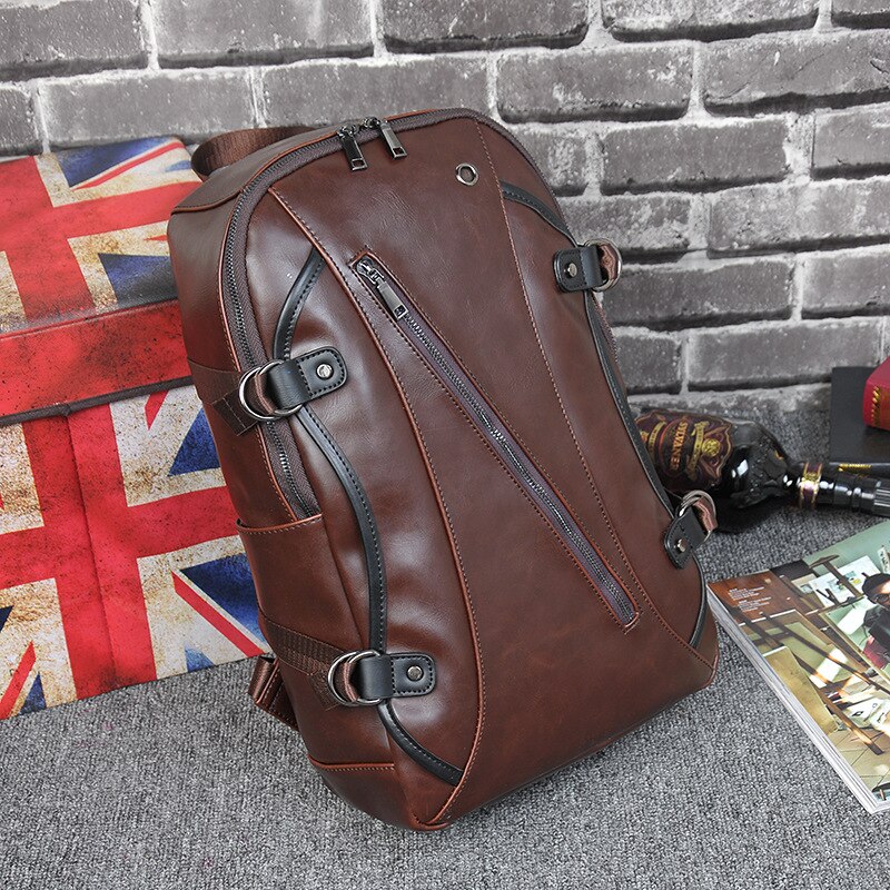 Mochila GRANDE antirrobo para hombre, mochila escolar para libros Leader Pu, bolsa marrón para portátil, bolsa de viaje delgada con cremallera, cuaderno Vintage grande