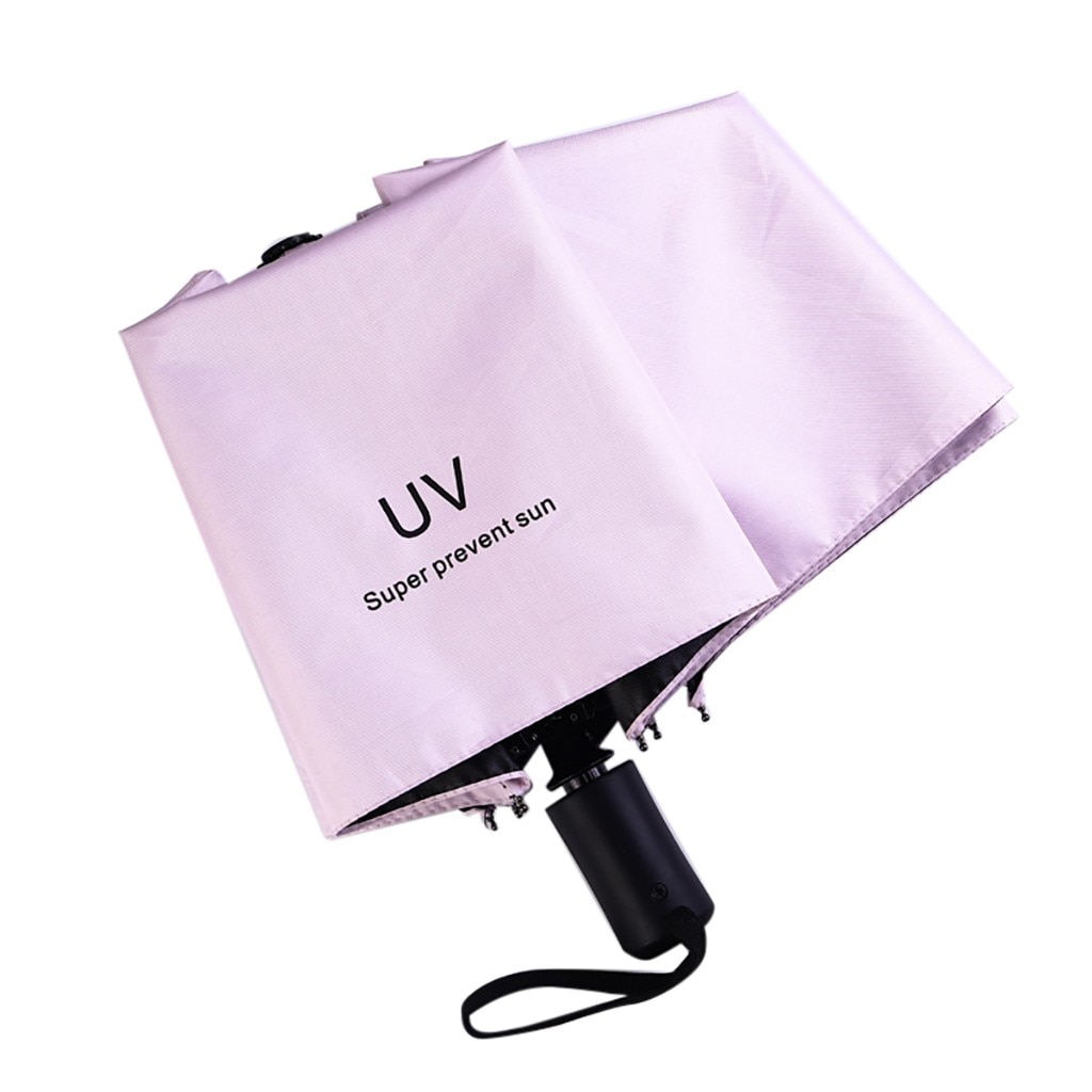 Automatic Reverse Umbrella 8 Bone Tri-fold Reverse Umbrella Letter Anti Uv Umbrellas Automatic Adjustable Lightweight Parasol: Pink