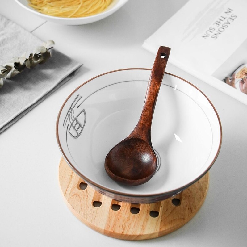 Wooden Large Soup Scoops Long Handle Cooking Scoop Wood Ramen Rice Spoon Soup Ladle Catering Tableware Kitchen Tools