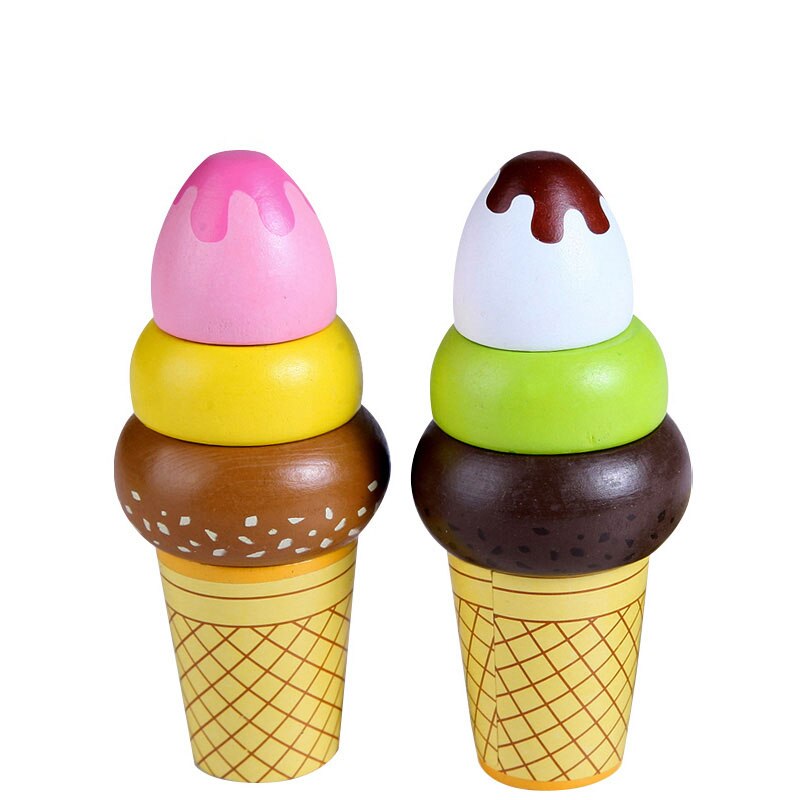 Wooden Ice Cream Pretend Play Food Kitchen Toys Educational Children Wooden Imitation Game for Kids Preschool Learn Montessori