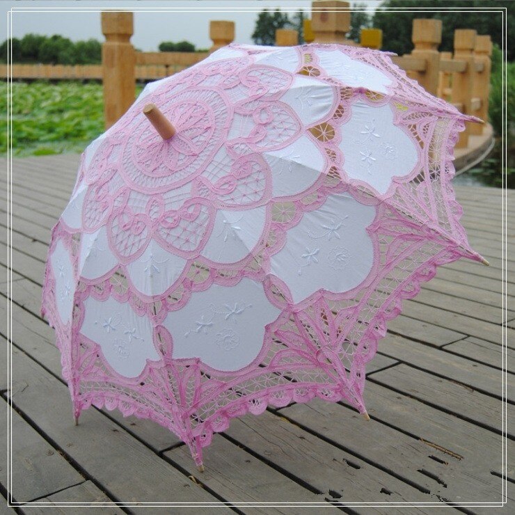 Sombrilla de encaje de Battenburg y ventilador, conjunto de paraguas de boda, abanico de encaje y sombrilla de boda, sombrilla de encaje: Rosa