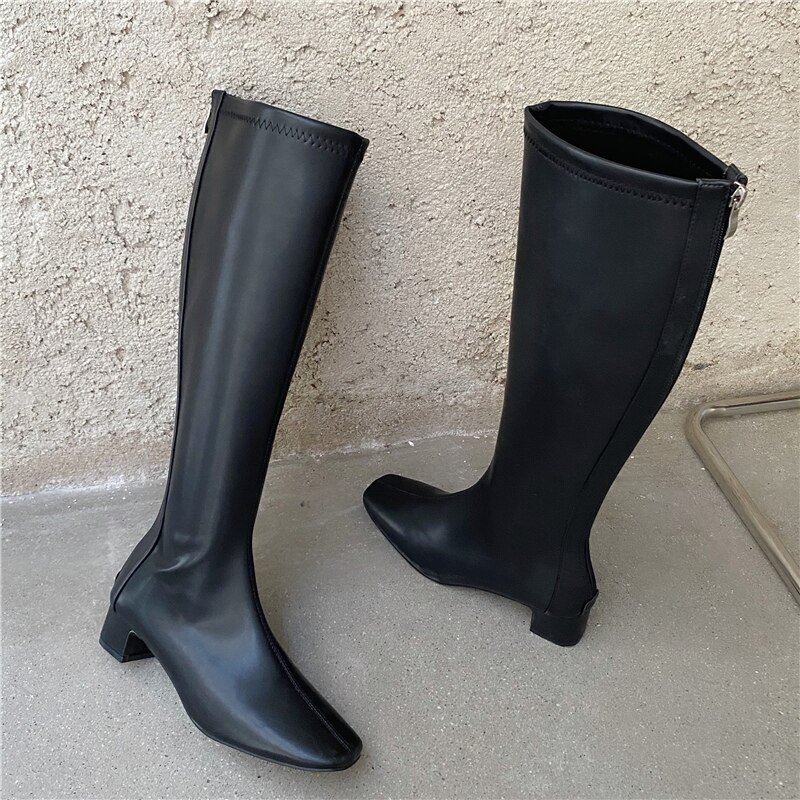 frau Flache Lange Stiefel Lasdies Kniehohe Booties strecken Weiche Leder Martin Botas Korea Reißverschlüsse Luxus Schuhe