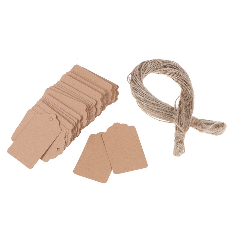 100Pcs/Lot 3cmx5cm Cards Blank Kraft Jewelry Price Label Kraft Paper String Price Tags With String 20m