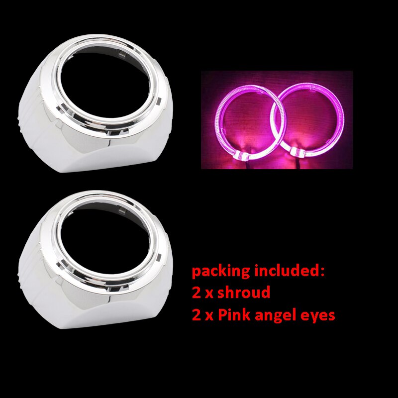 Taochis 3.0 tommer bi-xenon stor s-max shroud angel eyes led billykter rød hvit blå for bi xenon bi led projektorlinse: Rosa