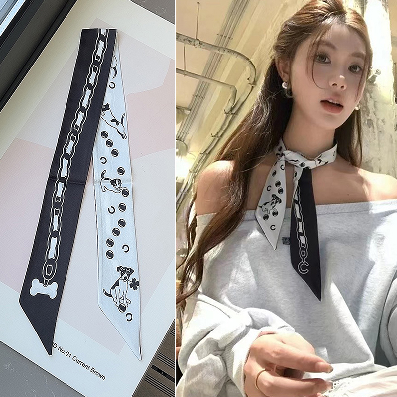 Leopardprintet taske skinny silketørklæde til kvinder luksuriøse foulard kvinders hovedtørklæder med bindebånd: Beige