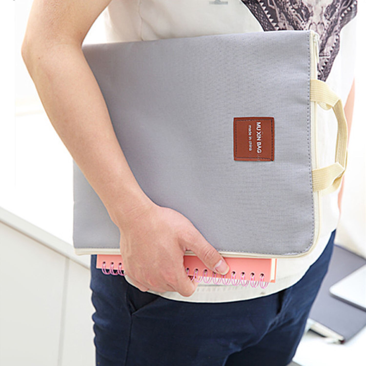 A4 Size Nylon Document Bags Organizer with Handles Waterproof for Office School Business 13inch Laptop Tablet Cell Phones