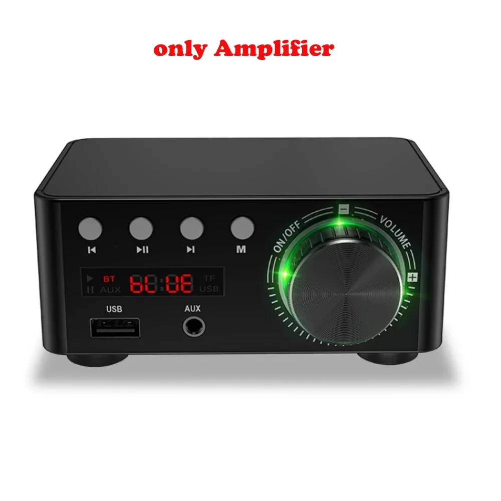 Mini Audio HiFi Bluetooth 5.0 Power Class D Amplifier 2.0 Channel Digital Amp 50W*2 Home Car Marine Audio USB AUX IN: black