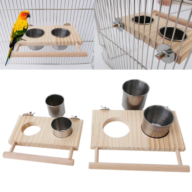 Vogel Voeden Bekers Met Klem Papegaaienkooi Water Feeder Bowl Rvs Coop Schotel Platform Baars Stand Speelgoed