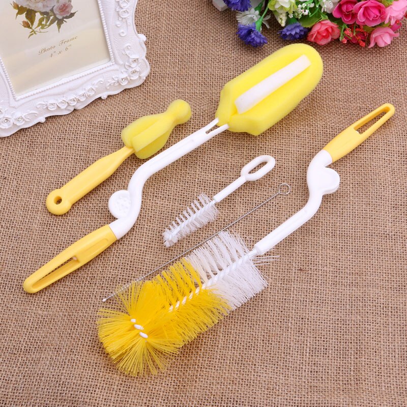 5Pcs Baby Milk Feeding Bottle Brush Handly Portable Nylon and Sponge Tube Cleaner