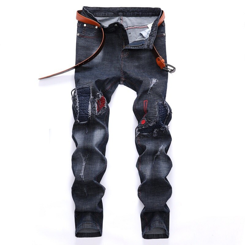 Pantalones vaqueros elásticos rasgados y rayados para hombre, Jeans de Moto y motorista de estilo, Jeans casuales de con contraste de Color, necesidades geniales para jóvenes;