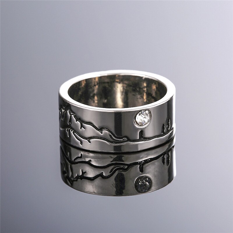 VAGZEB Jahrgang Landschaft Malerei Geschnitzte unisex Ringe glänzend Kristall Zirkonia schick Frauen Männer Finger Ring für Party Schmuck