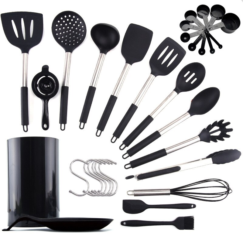 Kitchen Cooking Utensils Set Gold-plated Tube Handle Non-stick Pot Silicone Cookware Household Cooking Spoon Shovel Kit