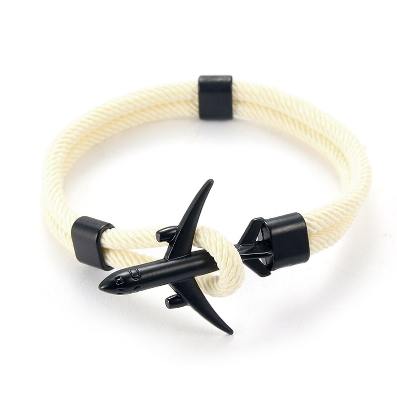Avion hommes Bracelet corde chaîne noir Bracelet à breloques femmes mâle survie Aviation Style enveloppement en alliage de métal Sport crochet bijoux: D