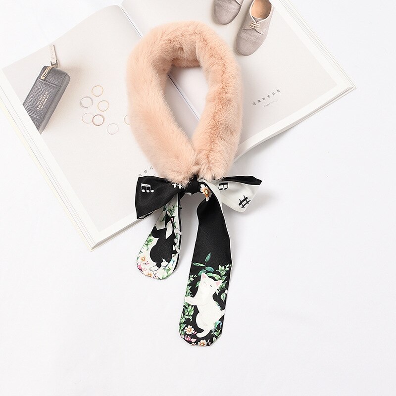 Écharpe en fausse fourrure de lapin pour Femme, , doux, en peluche, chauffe-cou, châle en soie, slim, hiver: 2
