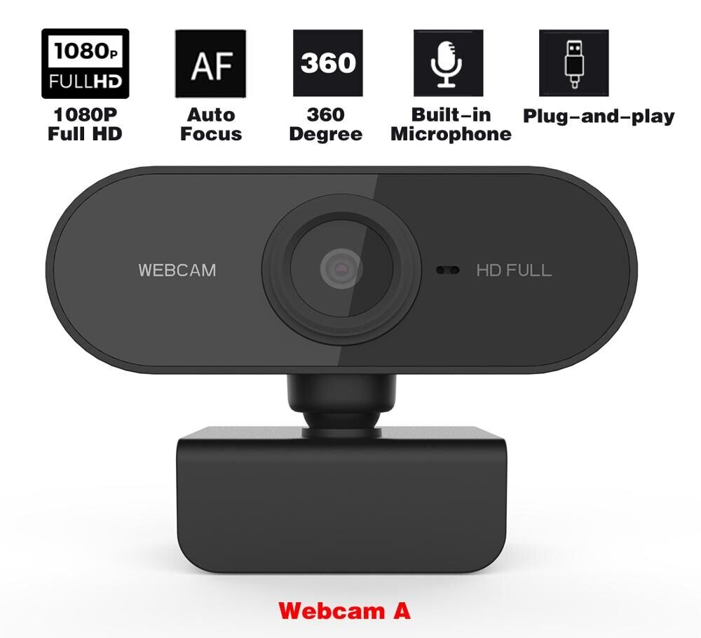 HD 1080P Webcam USB Mini Computer Camera Built-in Microphone, Flexible Rotatable for Laptops Desktop and Gamer for dropshopping: 1080P A
