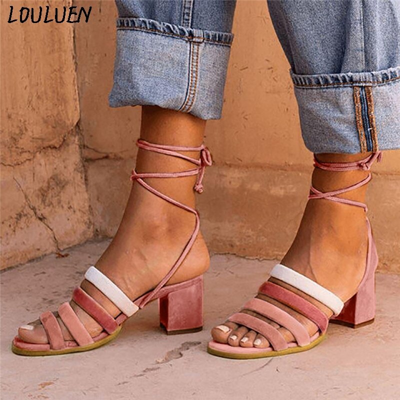 LOULUEN Sandalen Dames Flats open Teen Lage heele Comfortabele Lace-Up Schoenen Romeinse Sandalen Bottes Romeinse sandales #09