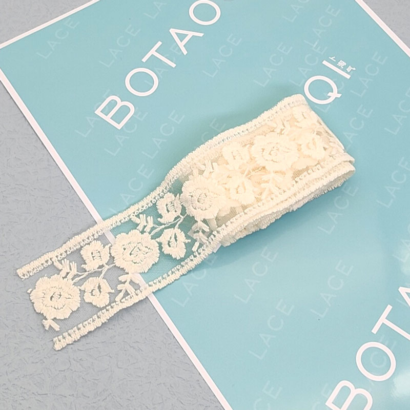 1 Yard Bilateral Milk Silk Lace Transparent Mesh Embroidery DIY Headdress Ribbon Wedding Dress 4cm White Cord lace Fabric