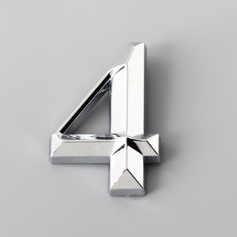 3D House Number Stickers Self Adhesive ABS Plastic Label Modern Simplicity Silver Door Plate Sign Digits Apartment Door Address: 4