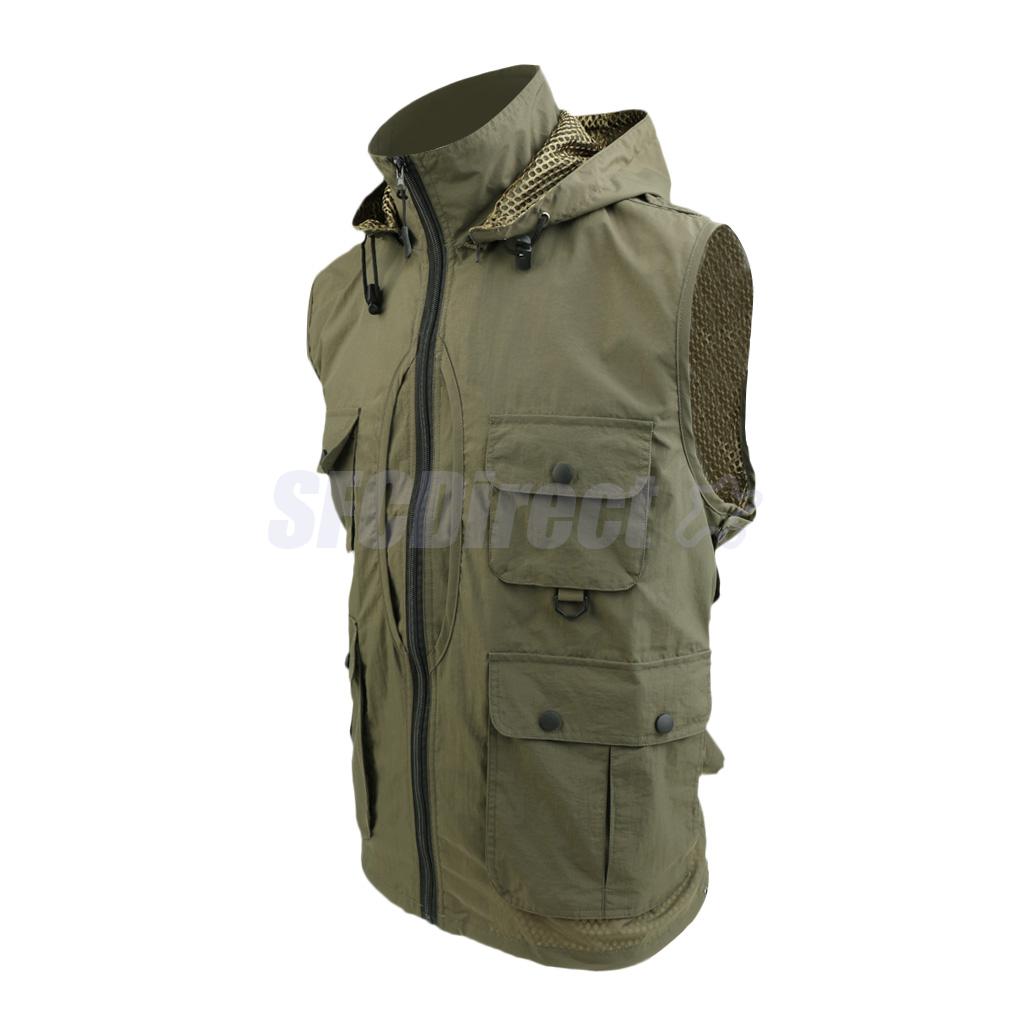 Men's Multi Pocket Travelers Fishing Working Photography Hooded Vest Detachable Quick-Drying Waistcoat