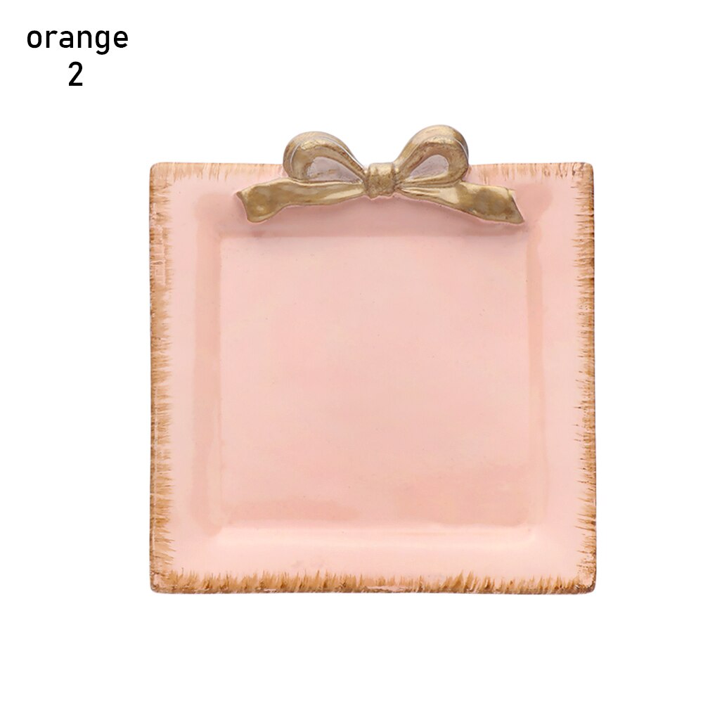 Sløjfe lille rund tallerken lille firkantet tallerken harpiks dessert kage tallerken smykke tallerken dekoration smykker opbevaringsbakke rund tallerken: Orange 2