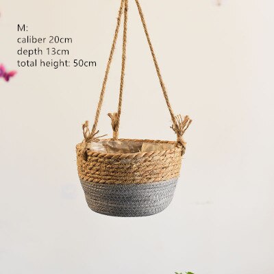 Thuis stro bloempot hangmand hangende orchideeënpot hangpot bloem huisdecoratie bloemenmand bloempot: Grijs m