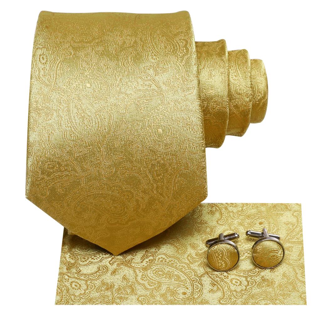 Corbata de seda de Cachemira para hombres, corbata de boda de oro amarillo, mancuerna a mano, para hombres, de , de negocios, , Hi-Tie
