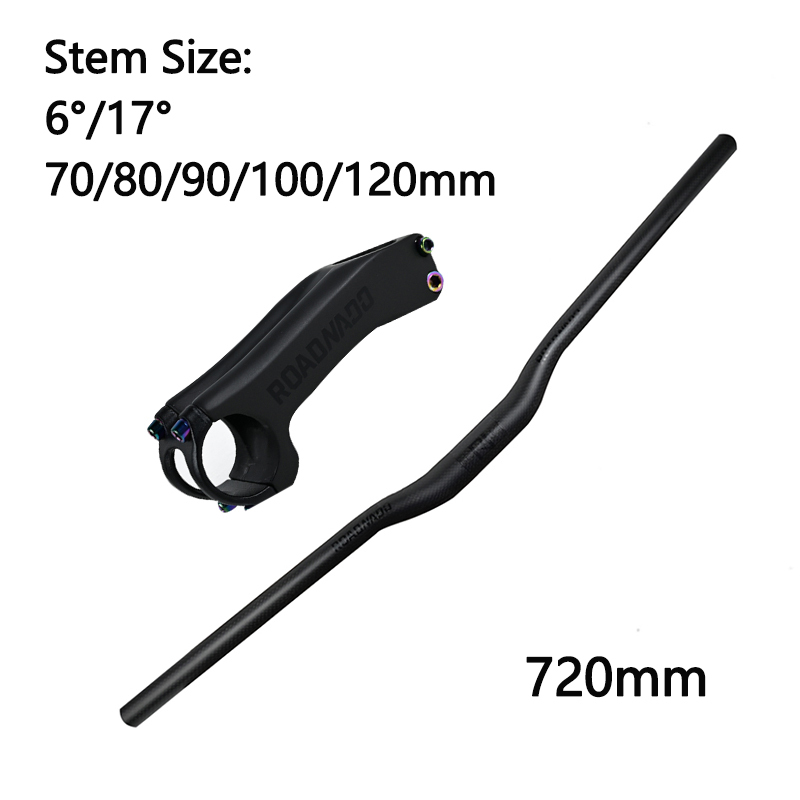 voll Kohlenstoff Fiber Lenker einstellen MTB Fahrrad Lenker + Vorbau 700/720/740/760mm * 31,8mm Mountainbike Aufstieg Bar Stengel: 720MM Bar hinzufügen Stengel