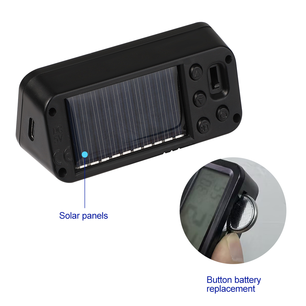 Digitale zonne-auto klok Datum Week Temperatuur Vochtigheid LCD-achtergrondverlichting Display voor dashboard Autoklok Auto's Intern Stick-On