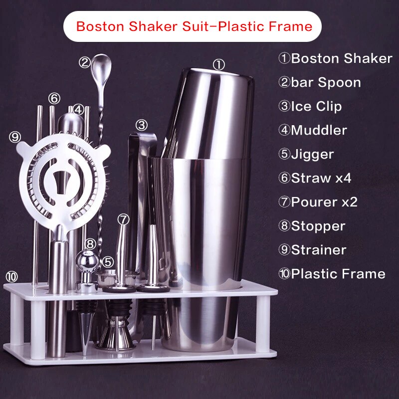 Bar Soul Cocktail Shaker Set Stainless Steel Bar Tools Bartender Tools Shaker Jigger Spoon Muddler Bartender Set: Boston Plastic