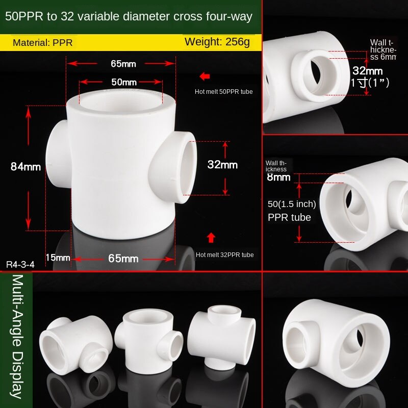 PPR Pipe Variable Diameter Four-way Joint 20/25/32/40/50/63/75 Turn 1/2 Inch 3/4 Inch 1 Inch PPR Water Pipe Fittings: 50-32 Reducer