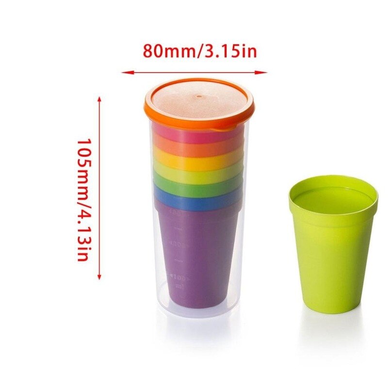 7PCS Coffee Mugs Coffee Cups Sets Portable Rainbow Color Tea Cups Picnic Tourism Camping Plastic Water Cups Sets Drinkware