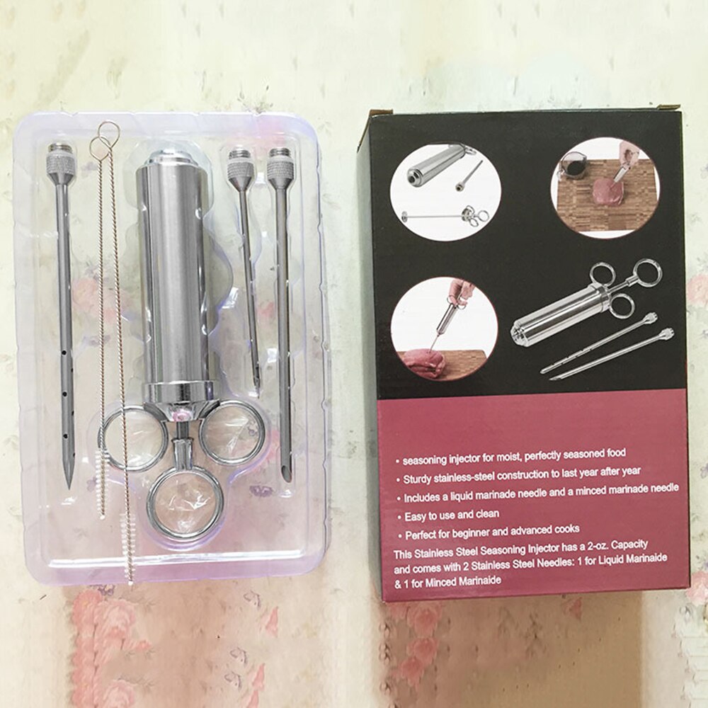 3 naalden Vlees Injector Spuit Gevogelte Marinade Flavour Injector Vlees Kruiden Injectoren BBQ Kit Keuken Tool Rvs: Default Title