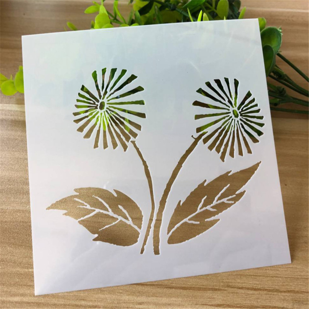 Plantilla de pintura en relieve hueco de hojas de diente de león, diario de álbum de recortes, plantilla de copia pintada a mano, decoración de pared, plantilla de dibujo: Verde