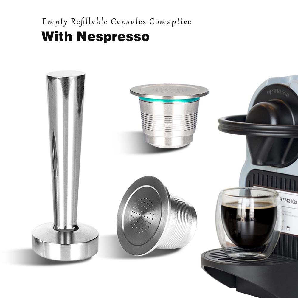 Rechargeable Reusable Nespresso Empty Coffee Capsule Inox Stainless Steel Refillable DIY NESPRESSO Coffee Pod Filter Tamper Set