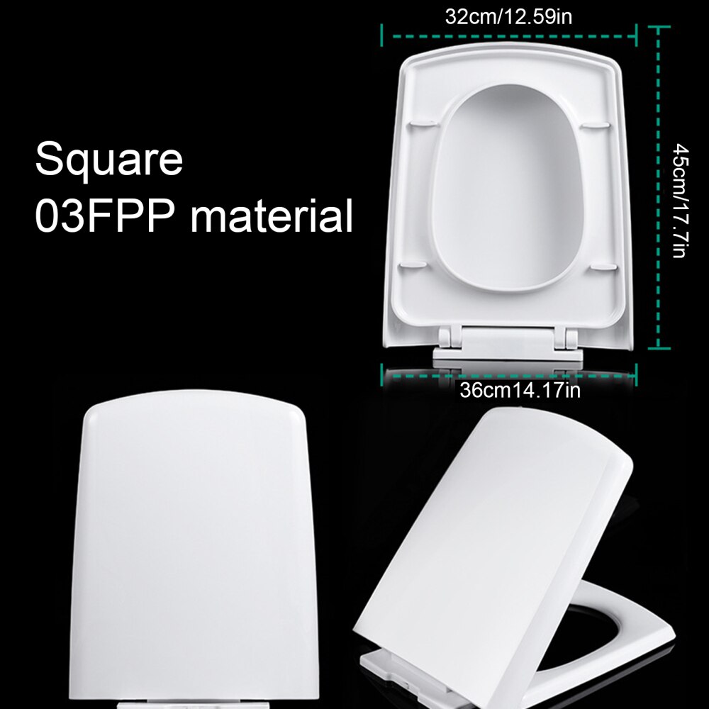 Toilet Lid Close Heavy Duty Elongated White Square PP Material Bathroom Replacement Easy Clean Slow Universal Round PP Seat