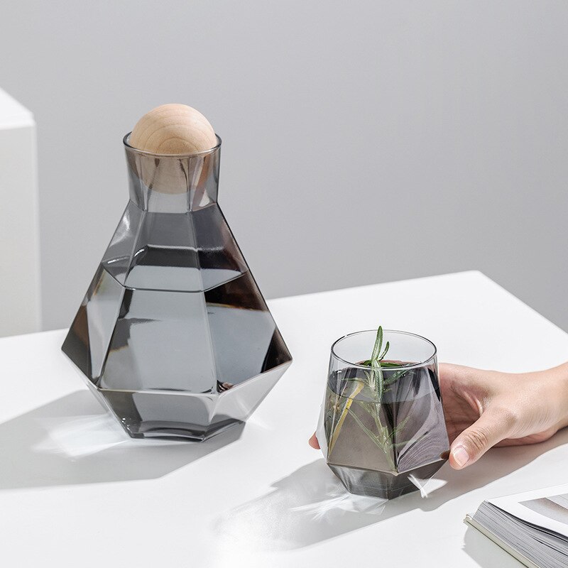 1.4L Geometrical Glass Pitcher with 4 Cups Borosilicate Water Carafe Teapot Tea Kettle Water Jug Drink Dispenser Colorful Clear