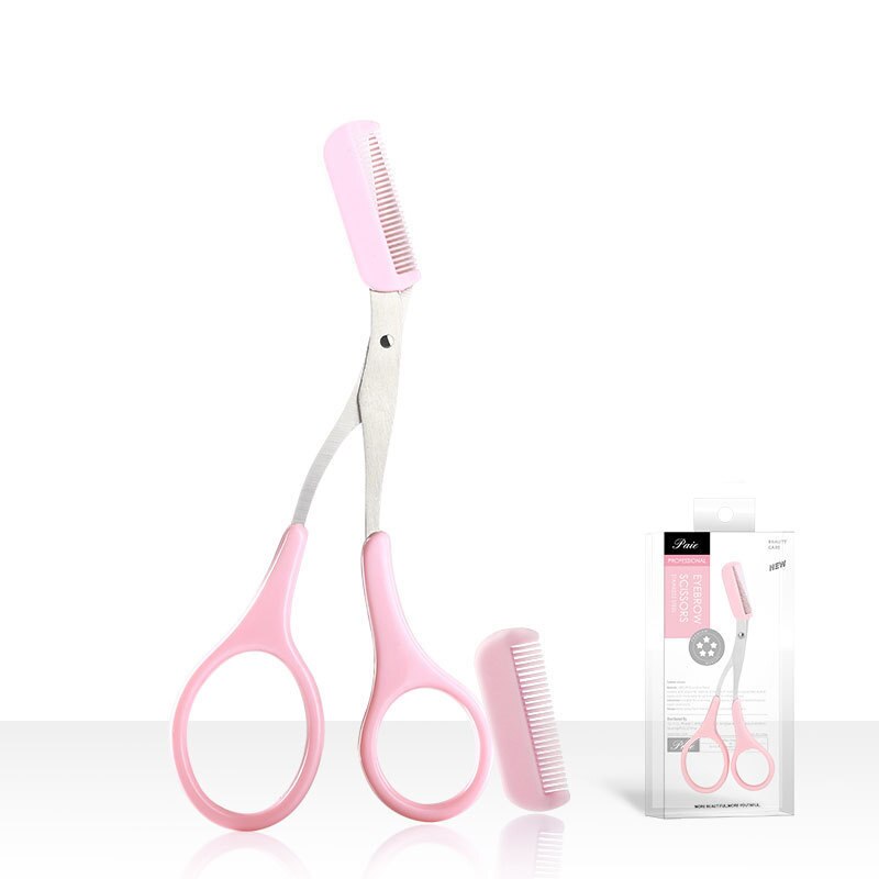 Wenkbrauw Make-Up Scheermes Wimper Haar Schaar Met Wenkbrauw Kam Clips Vormgeven Schoonheid Wenkbrauwen Professionele Wenkbrauw Trimmer: pink box